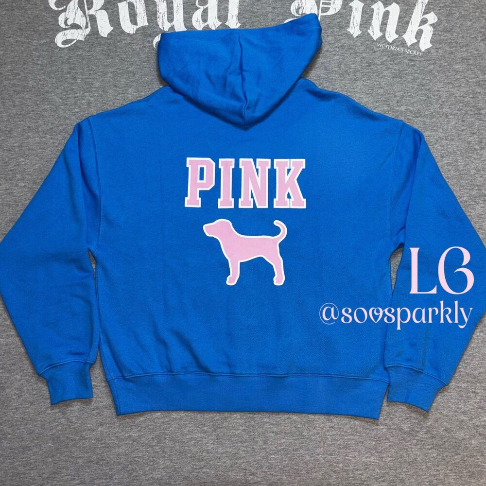 Victorias Secret PINK Limited Edition Blue Charge Throwback Logo Hoodie LARGE